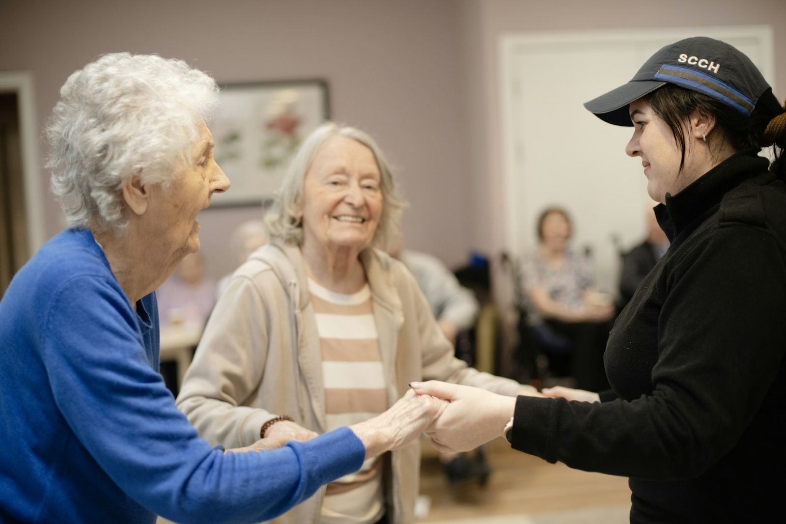 Residents greeting each other warmly