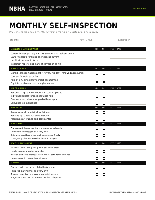 Preview of the Monthly self-inspection form