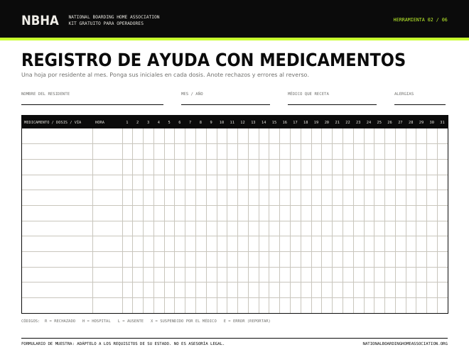Vista previa del formulario Registro de asistencia con medicamentos